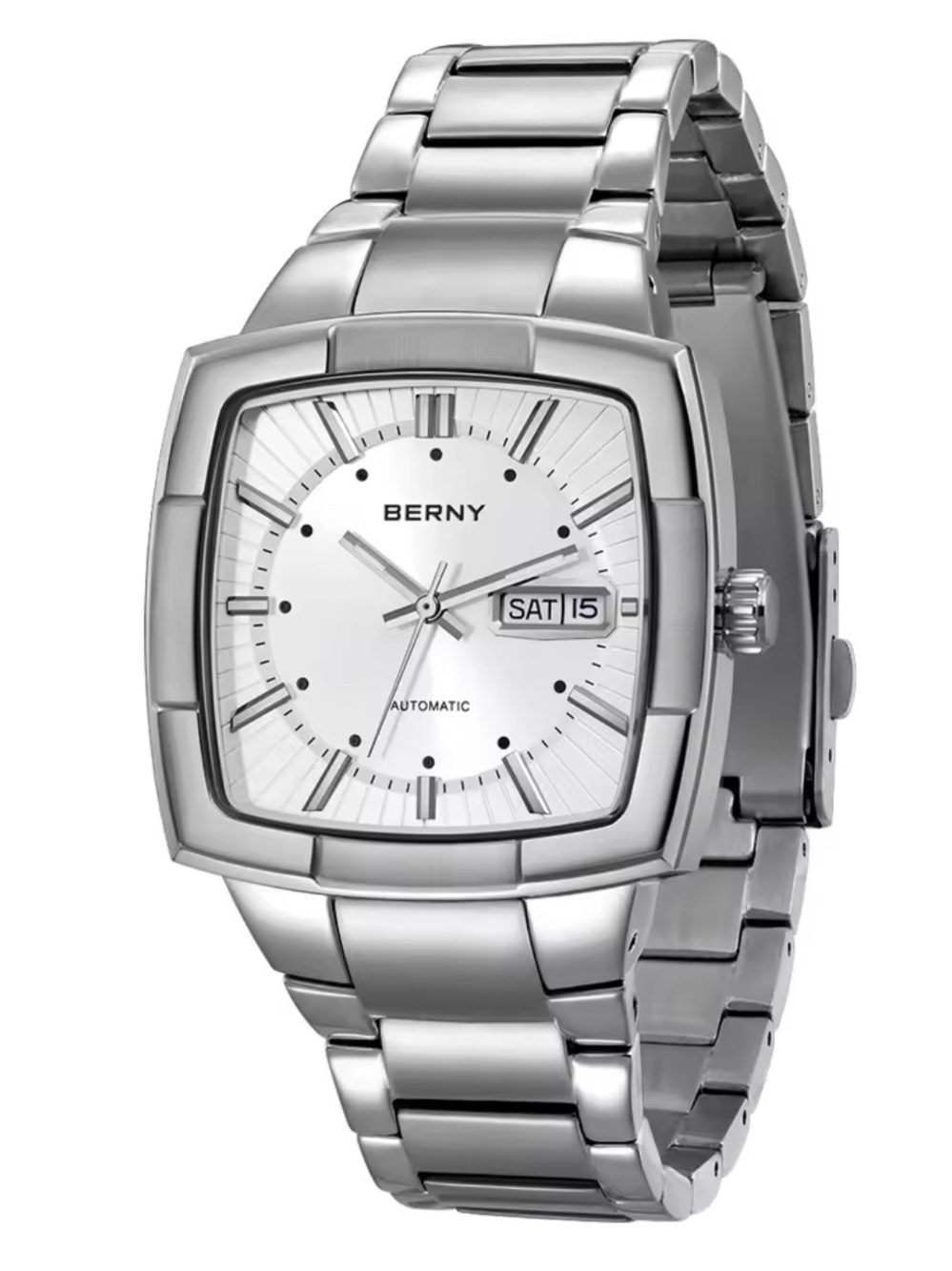 BERNY AM002VM White Pillow Cushion Automatic Watch — Miyota 8205, 38mm, Day-Date